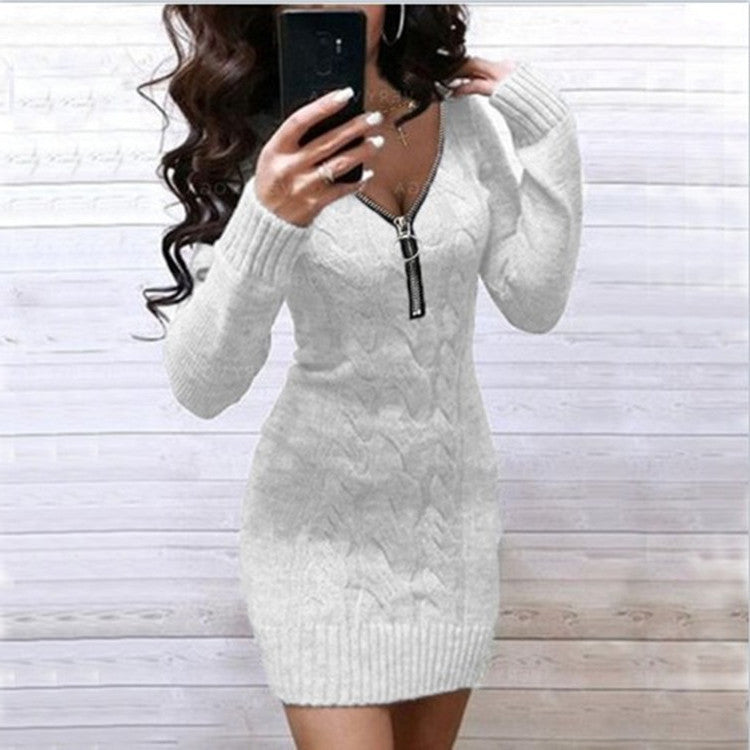 Damen Strickkleid Reißverschluss Muster Eveloria