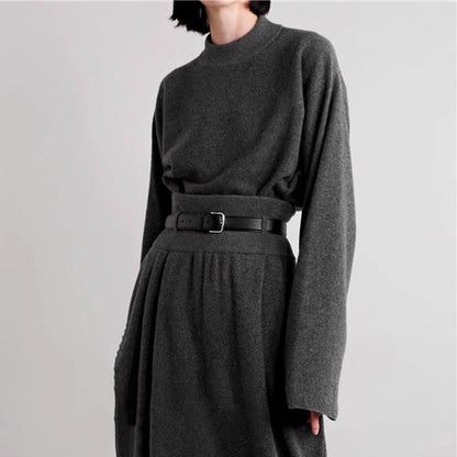 Damen Strickkleid mit Taillengürtel Elegantes Design