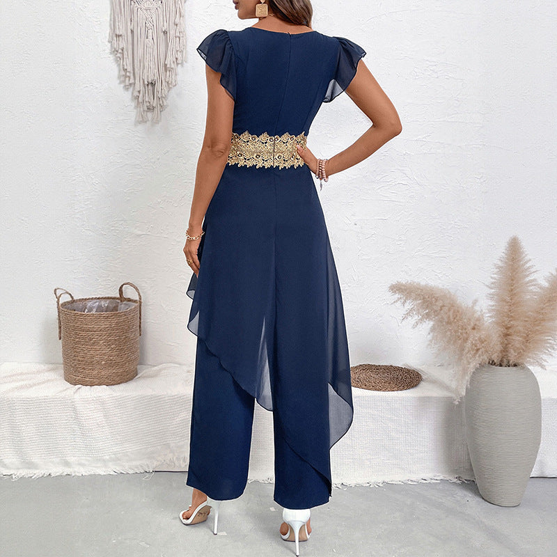 Damen Jumpsuit Spitzenakzente Weich Eveloria