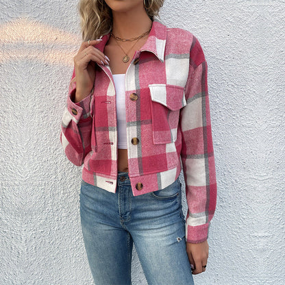 Damen Kariertes Shirtjacke mit Taschen Eveloria
