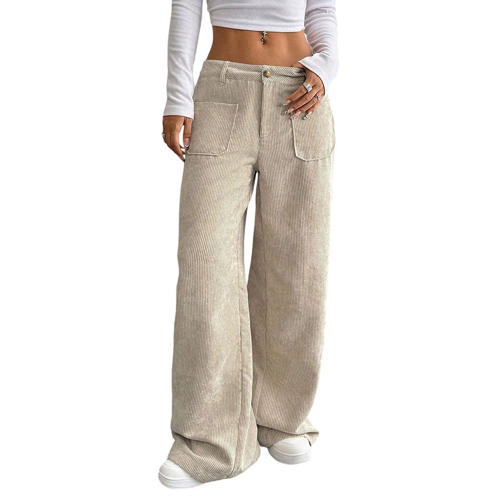 Damen Cordhose Weite Mit Taschen Hoher Bund Eveloria