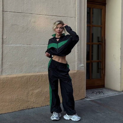 Damen Windbreaker Hochkragen Kontraststreifen Eveloria