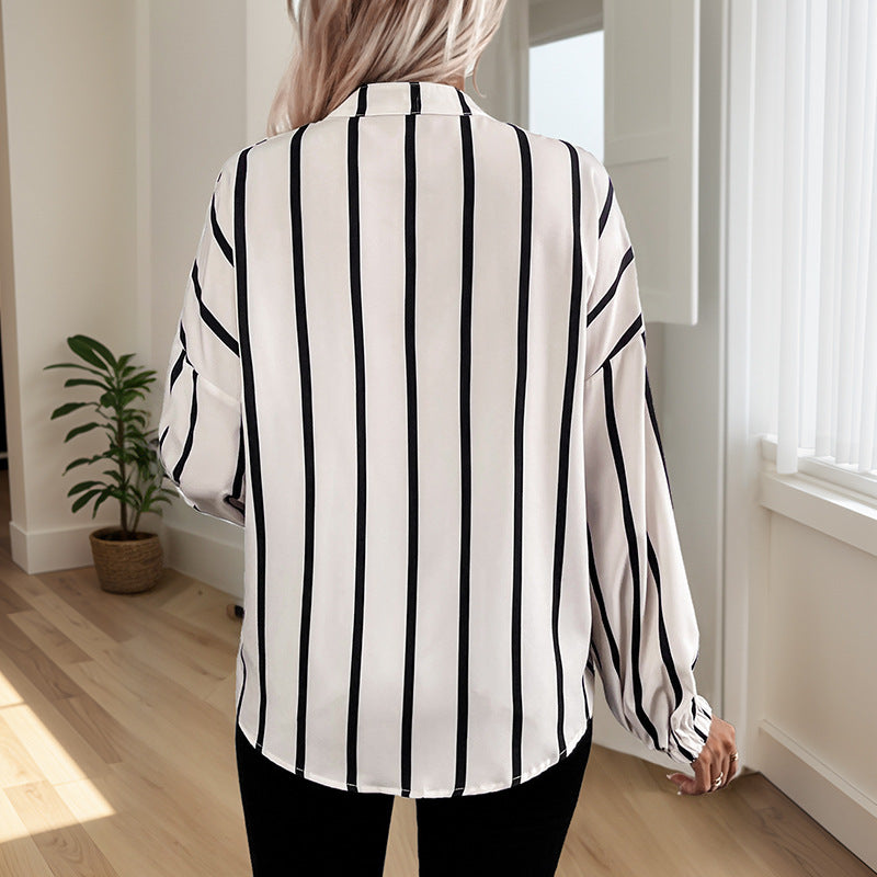 Damen Bluse Streifen Stickerei Puffärmel Elegante Bluse