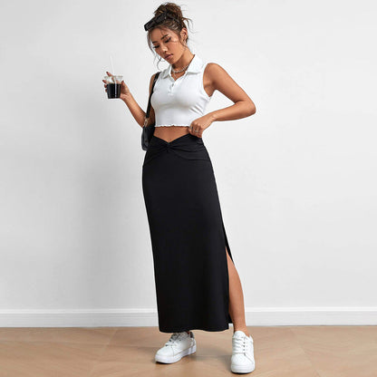 Damen Maxirock mit Seitenschlitz und Knotendetail