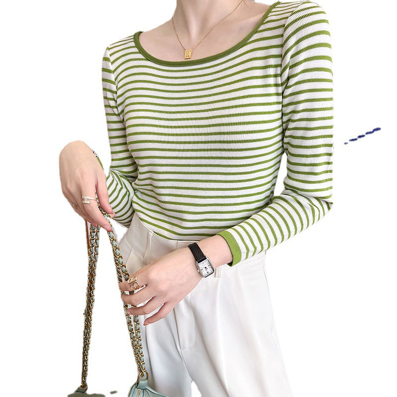 Damen Langarmshirt Maritimes Streifenmuster Weite Rundhalsausschnitt