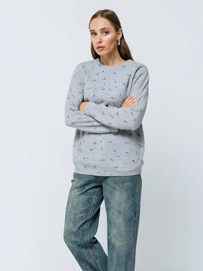 Damen Sweatpullover Oversized Floralmuster Grün Eveloria