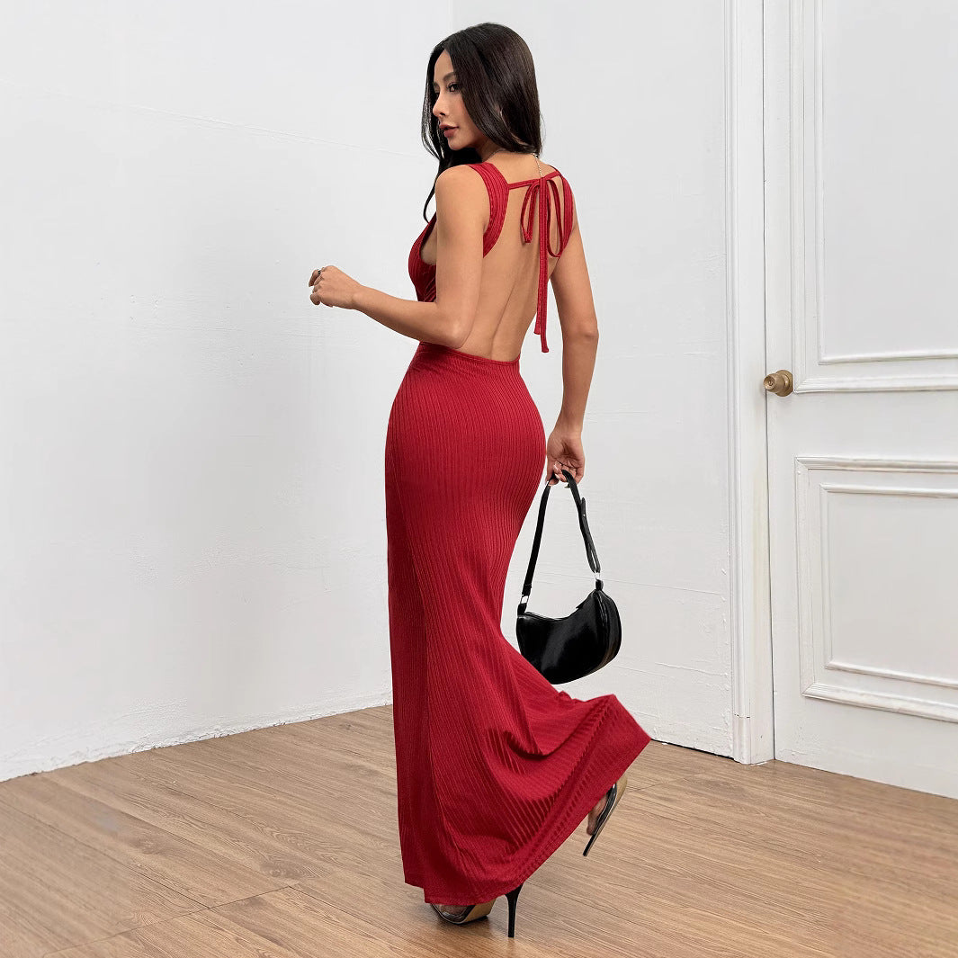 Damen Ripp Maxi-Kleid Figurbetont Rundhalsausschnitt Eveloria - Eveloria