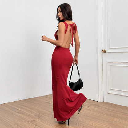 Damen Ripp Maxi-Kleid Figurbetont Rundhalsausschnitt Eveloria - Eveloria