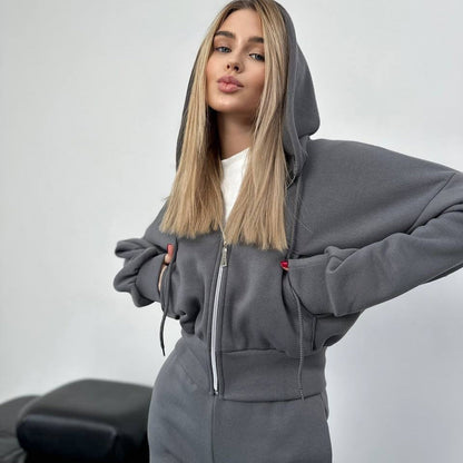 Damen Cropped Hoodie Oversized mit Reißverschluss Eveloria