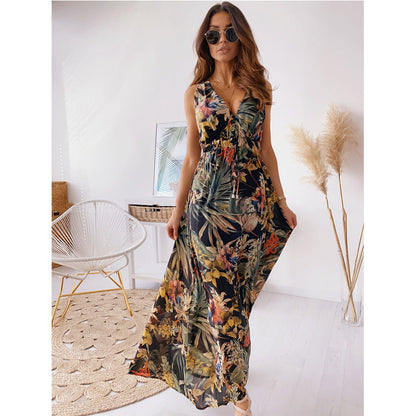 Damen Maxikleid V-Ausschnitt Elastisch Eveloria