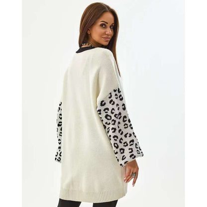 Damen Cardigan Extralang Tiermuster Knöpfe
