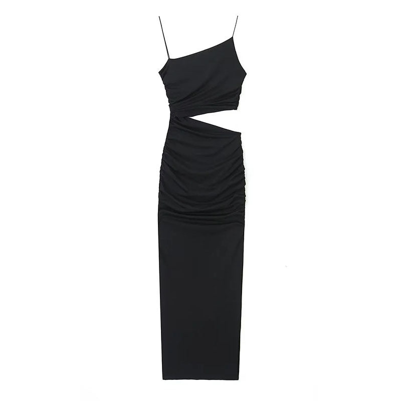 Damen Maxikleid Cut-Out Asymmetrisch Raffung Eveloria