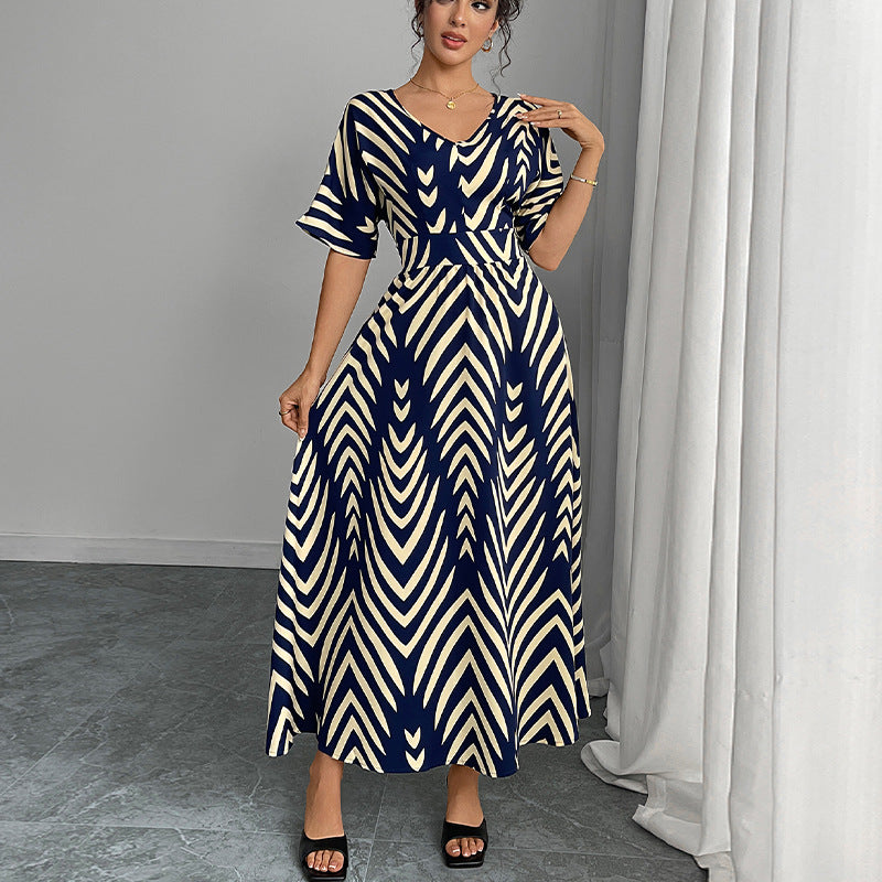 Damen Maxikleid V-Ausschnitt Geometrisches Muster Eveloria