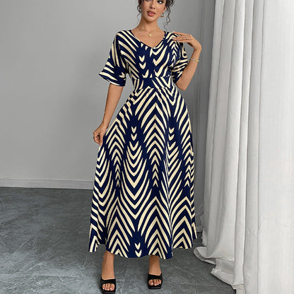 Damen Maxikleid V-Ausschnitt Geometrisches Muster Eveloria