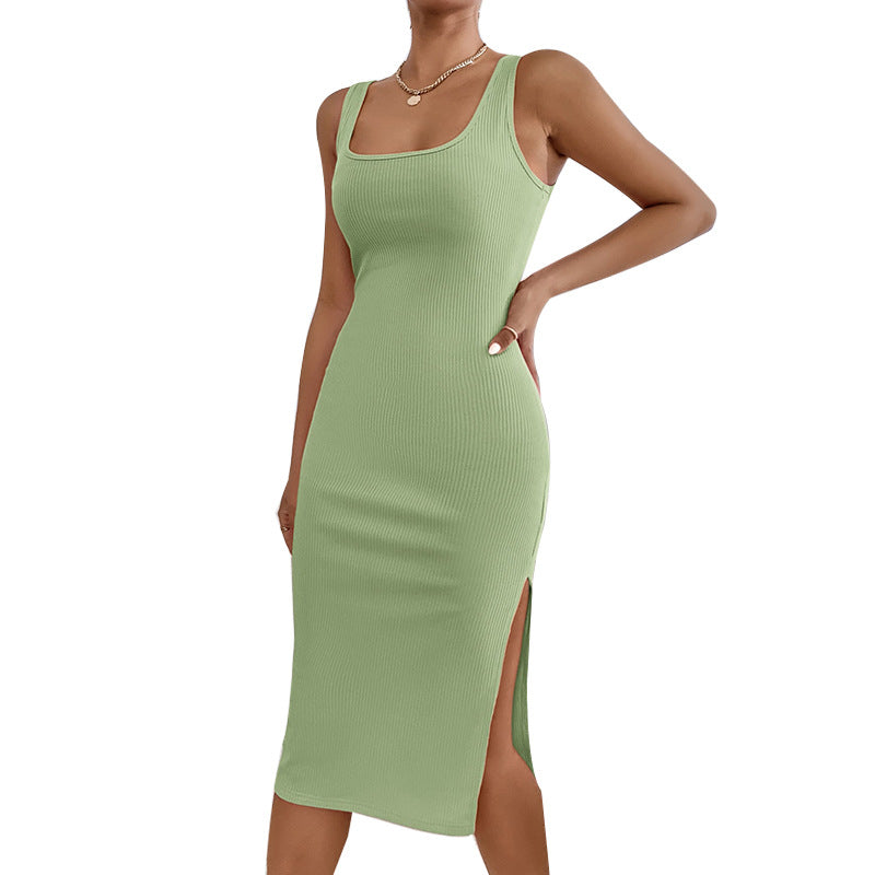 Damen Midi-Kleid Rippdesign Seitenschlitz Eveloria