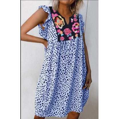 Damen Midikleid Rüschendetails Florales Stickdesign