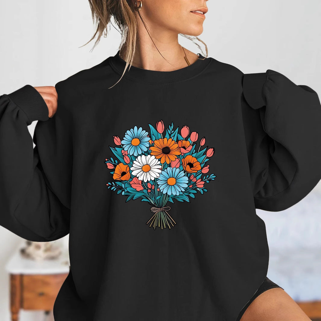 Damen Oversized Sweatshirt Florale Grafikdetails Grau - Eveloria