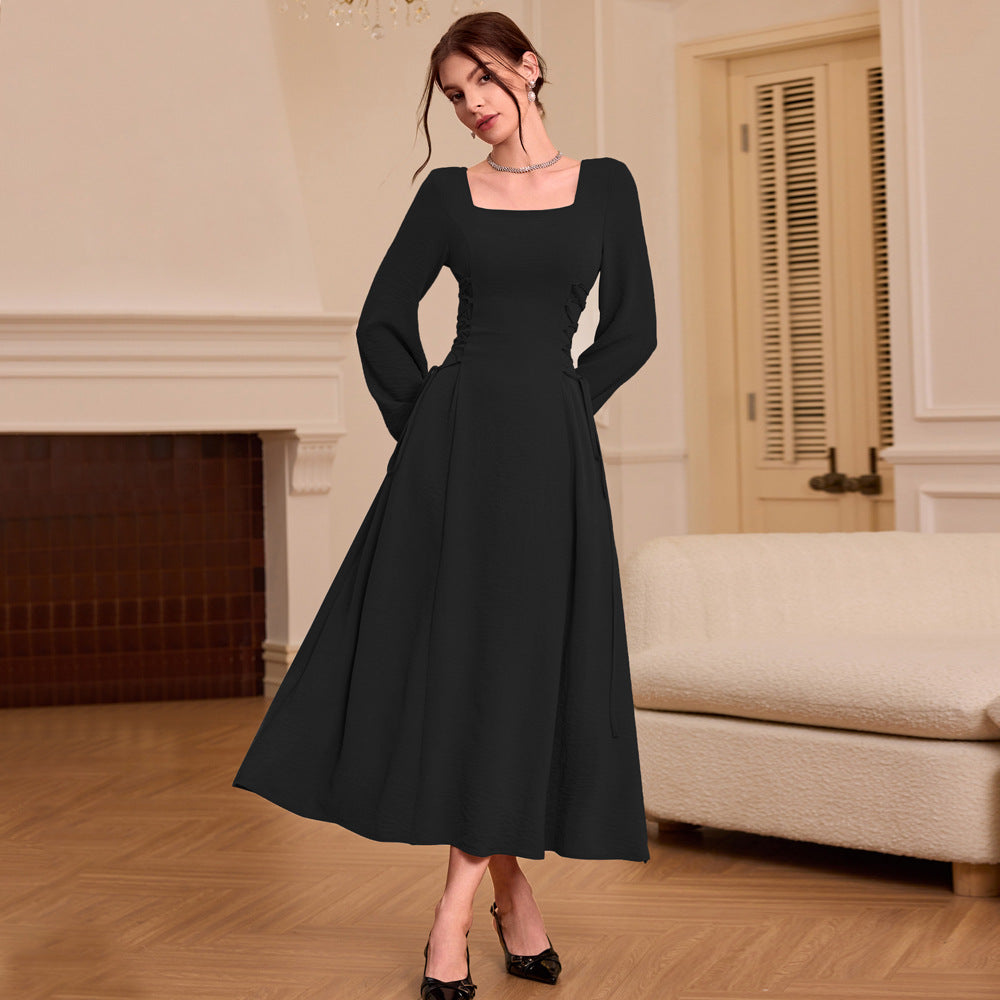 Damen Maxikleid Quadratischer Ausschnitt Rüschen Eveloria