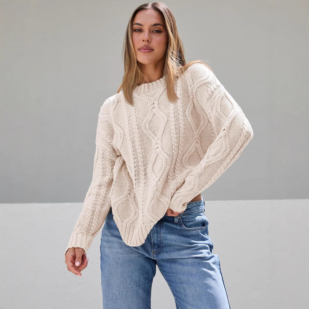 Damen Pullover Grobgestrickt Zopfdesign Eveloria