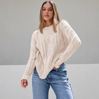 Damen Pullover Grobgestrickt Zopfdesign Eveloria