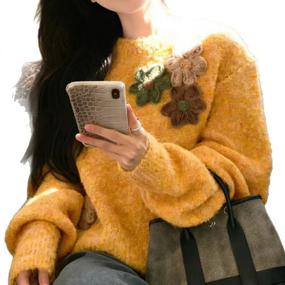 Damen Pullover Florales 3D-Design Kuschelig