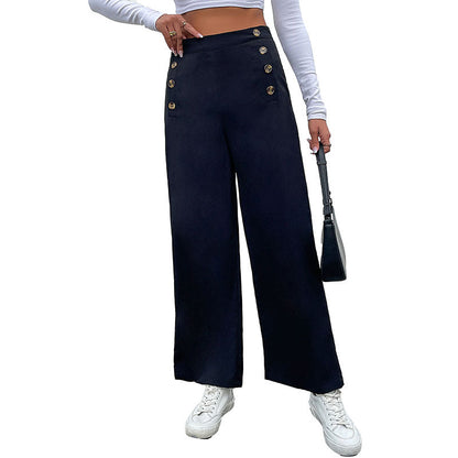 Damen Palazzo-Hose Weite Passform Dekorative Knöpfe