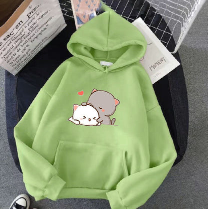 Damen Kapuzenpullover Katzenmotiv Bequem Grün