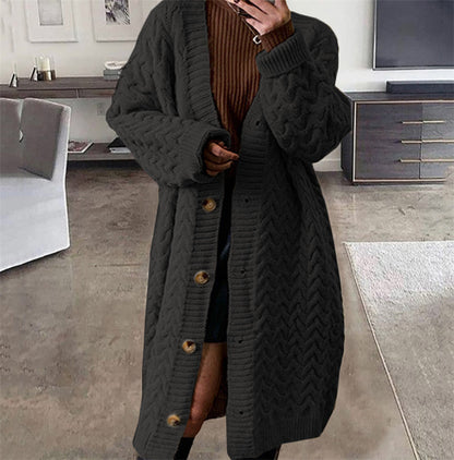Damen Strickcardigan Voluminöses Zopfdesign Knopfverschluss Beige