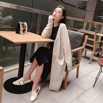 Damen Strickjacke Lässig Offener Schnitt Mit Taschen Beige