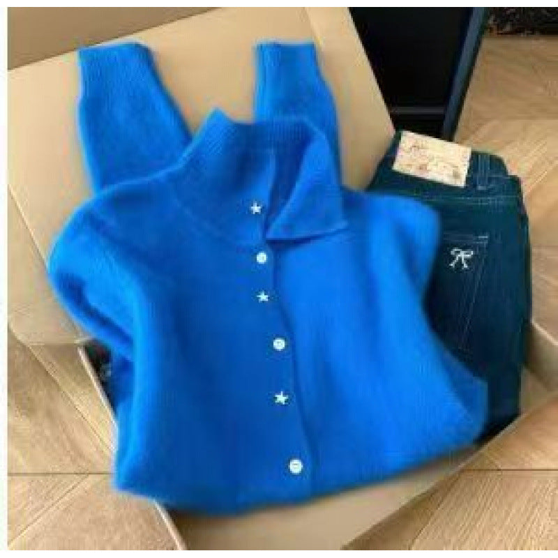 Damen Strickjacke Hochkragen Sternknöpfe Eveloria