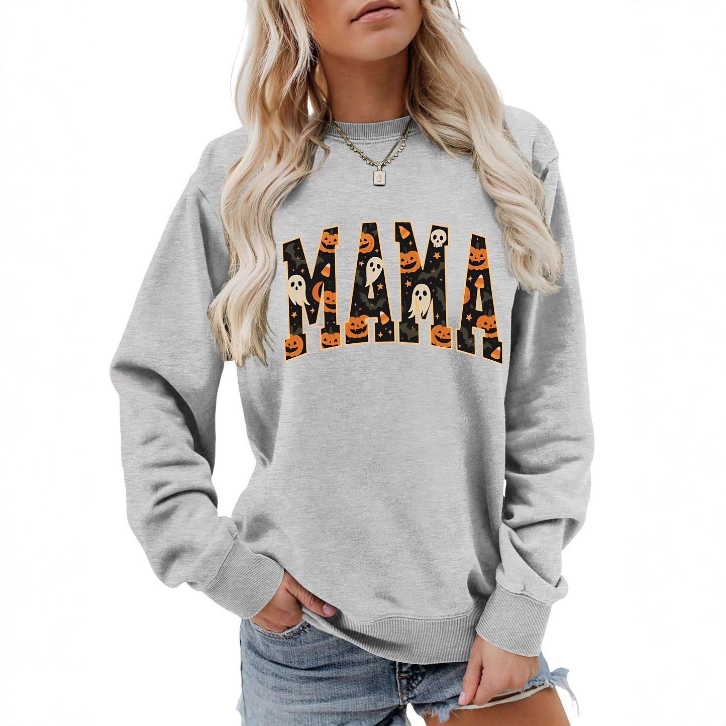 Damen Sweatshirt Halloween-Design Baumwolle Komfort Schnitt