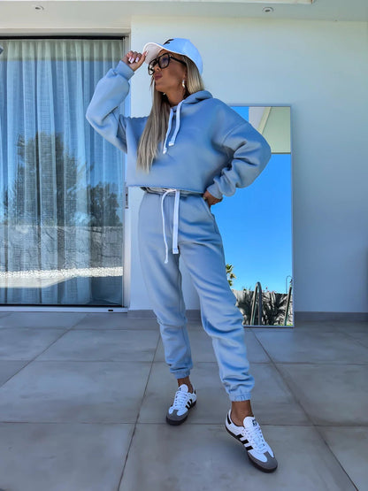 Damen Jogging-Set Cropped Hoodie und Hose Bequem Grau Eveloria