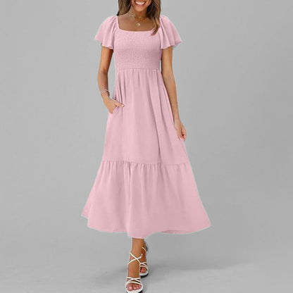 Damen Maxikleid Quadrat-Ausschnitt Voluminöse Ärmel Eveloria