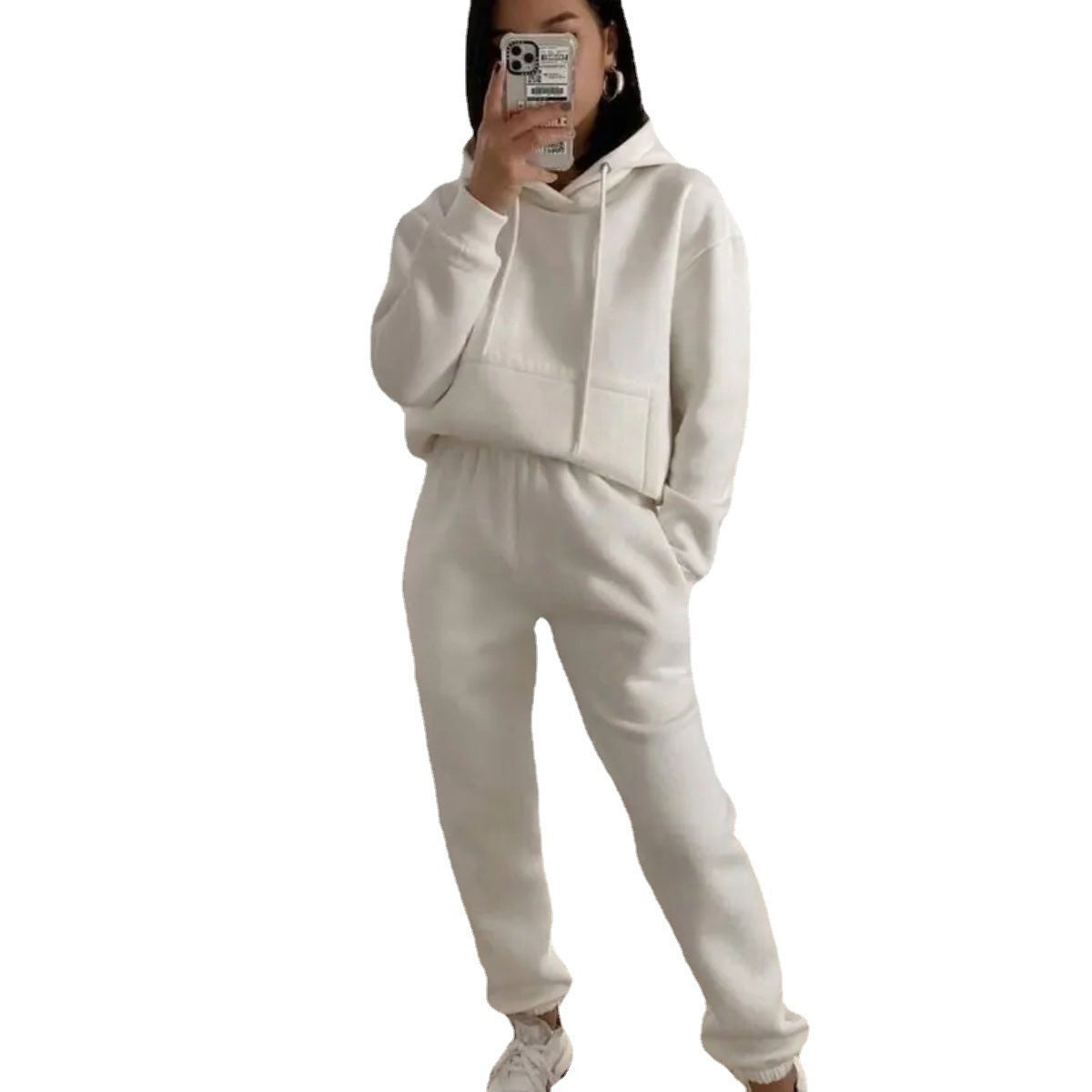 Damen Fleece-Joggingset mit Kapuze und elastischem Bund