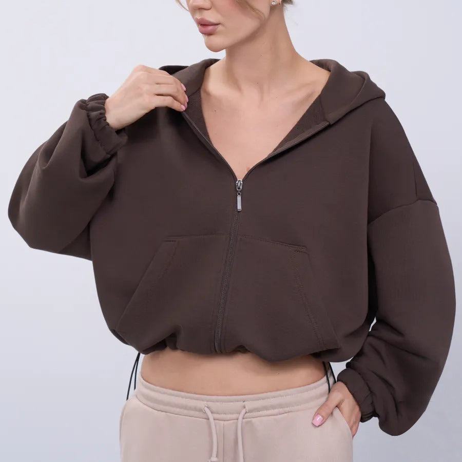 Damen Cropped Kapuzenjacke Reißverschluss Übergroße Ärmel Eveloria - Eveloria
