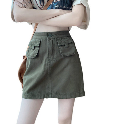 Damen Cargo-Rock Utility-Stil Taschen Beige