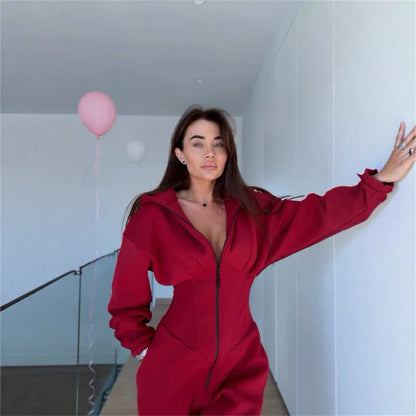 Damen Sportoverall Figurbetonter Stretch Höher Kragen Eveloria