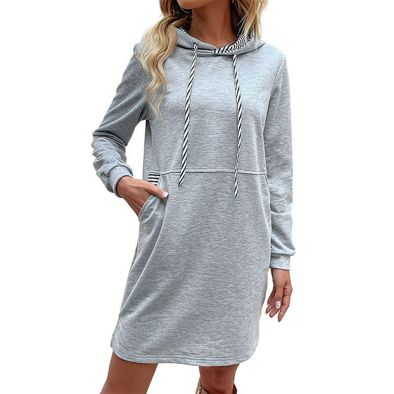 Damen Sweatkleid mit Kapuze und Taschen Grau Eveloria