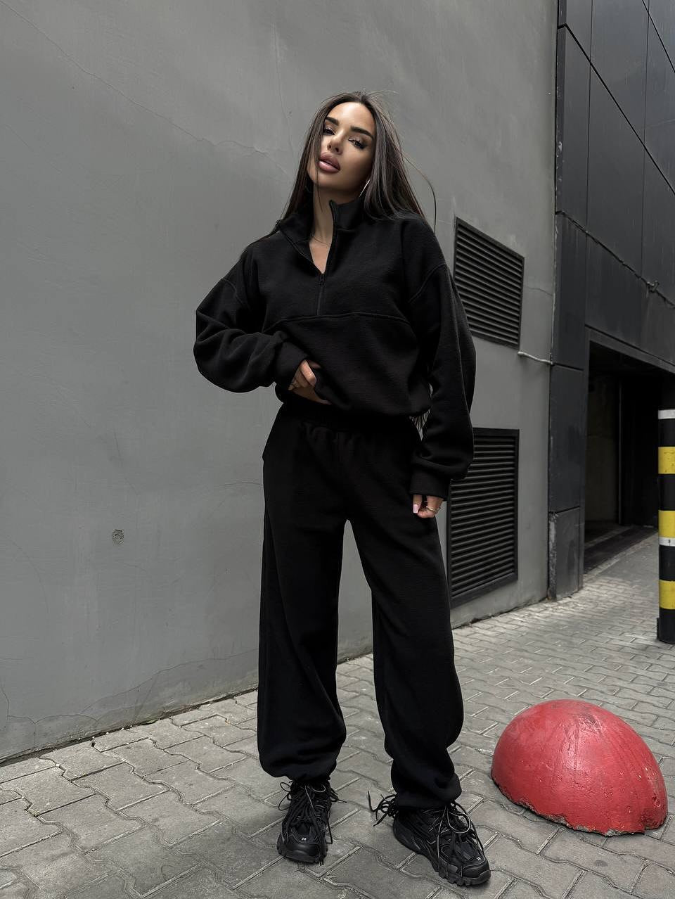 Damen Fleece-Jogginganzug Stehkragen Reißverschluss Eveloria