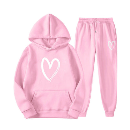 Damen Sweatsuit Kängurutasche Herzprint Eveloria