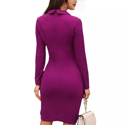 Eveloria Damen Midi-Kleid Wickeldesign Knopfdetails