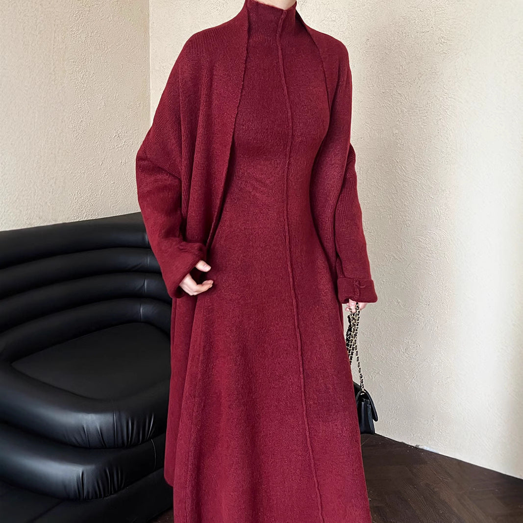 Damen Strickkleid Hochwertiger Stehkragen Dekorative Ärmel