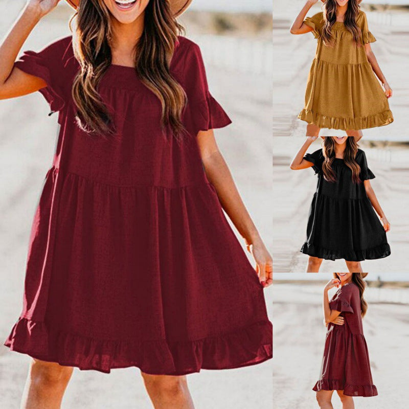Damen Sommerkleid Rüschendetails Weite Ärmel Eveloria - Eveloria