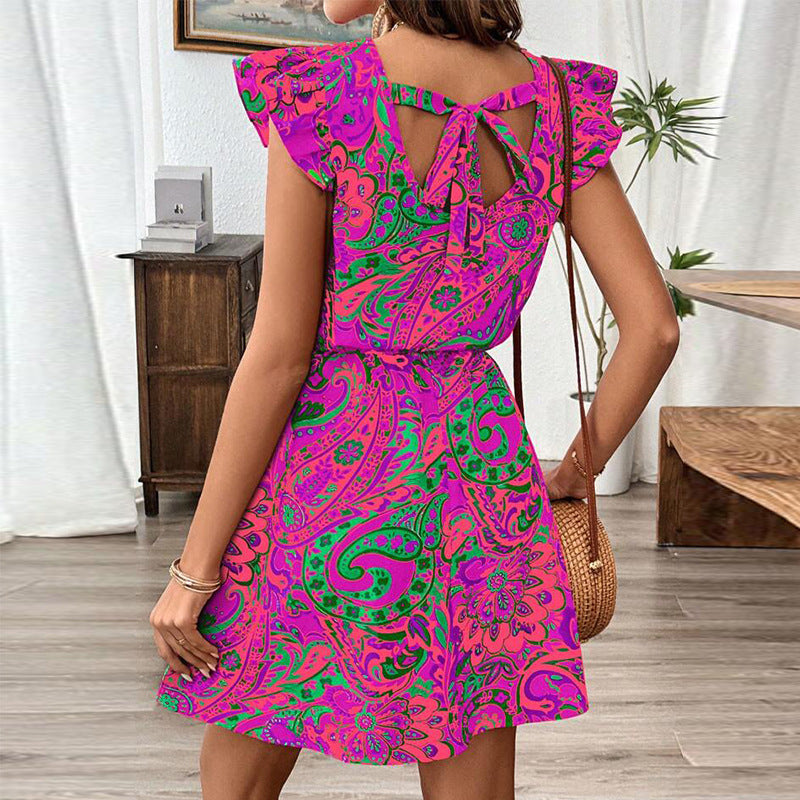 Damen Minikleid Rüschendetails Floralmuster Eveloria