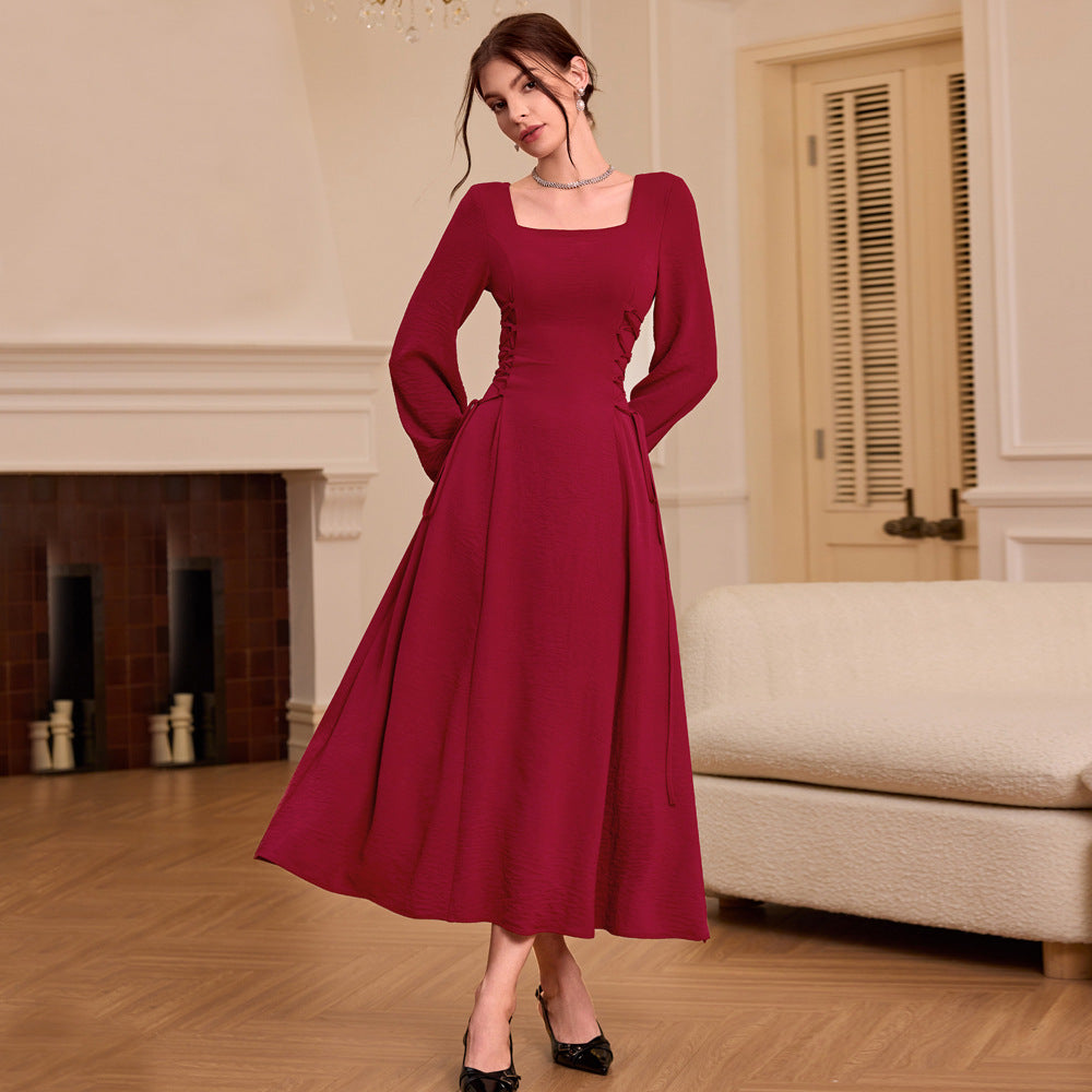 Damen Maxikleid Quadratischer Ausschnitt Rüschen Eveloria