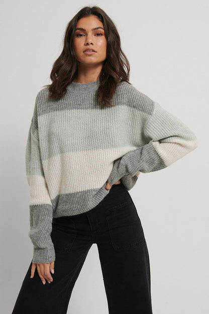 Damen Pullover Blockdesign Lässig Grau