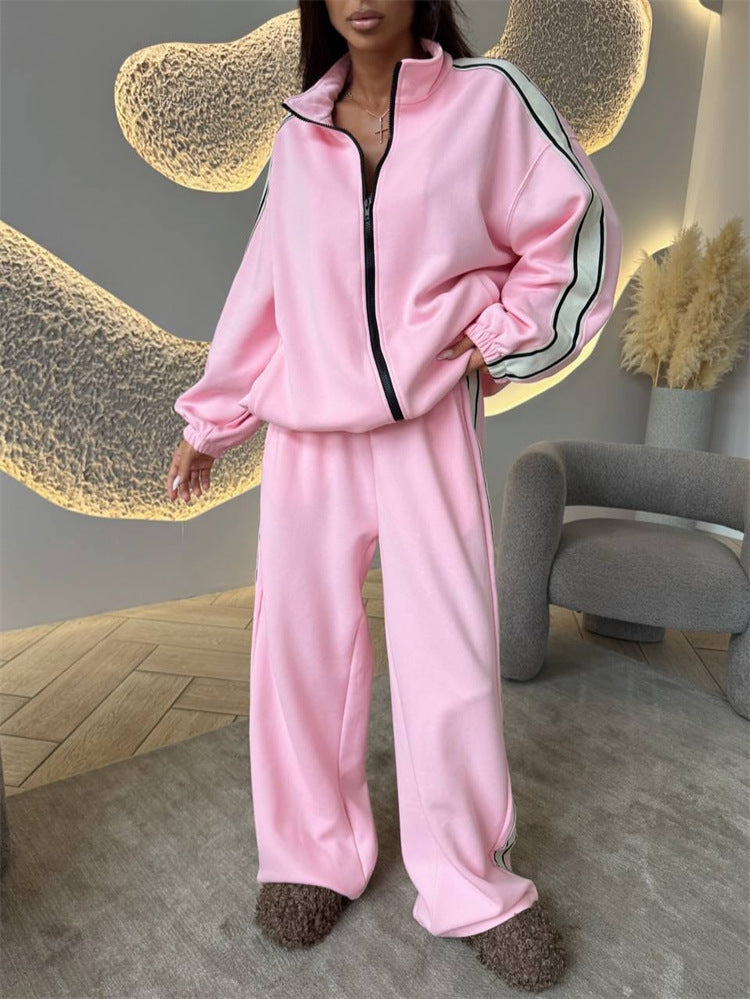 Damen Fleece Jogging Set Hochschlitze Grau Eveloria