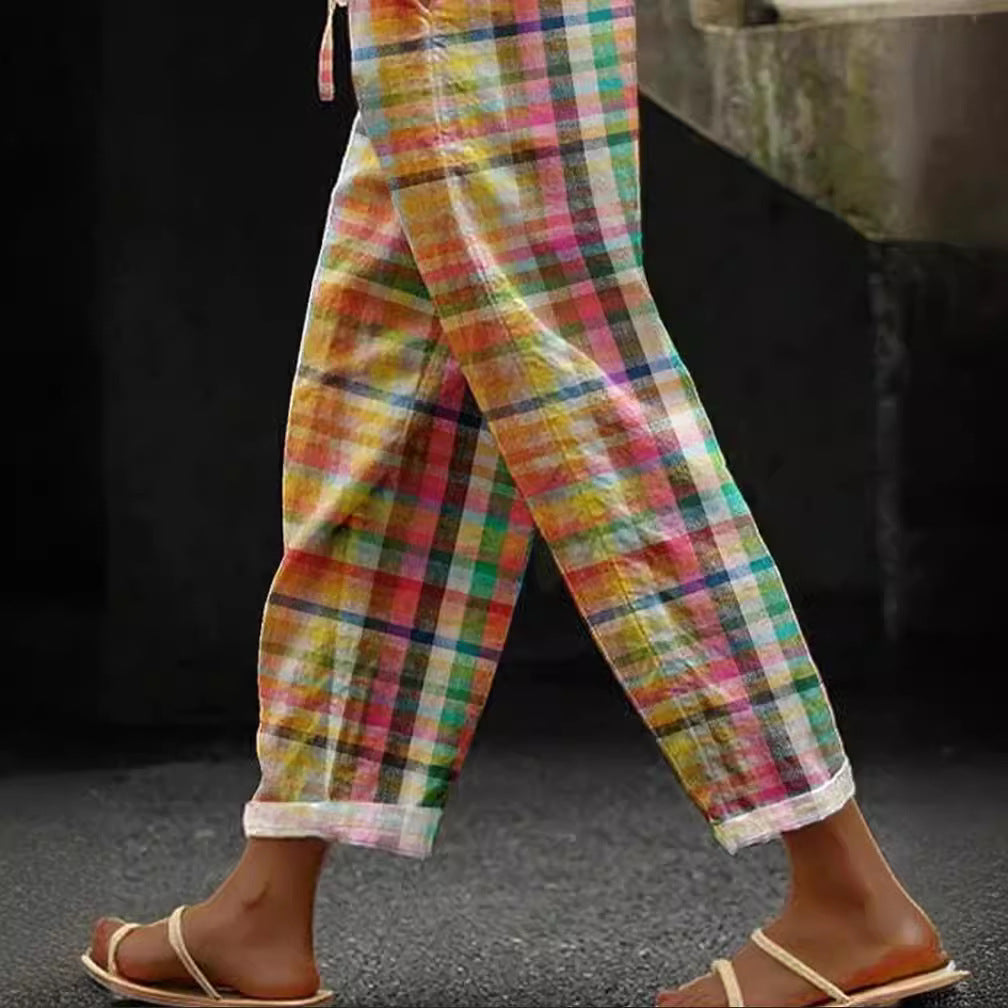 Damen Karierte Sommerhose Baumwolle Eveloria