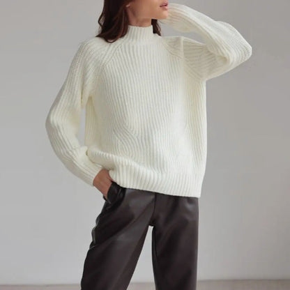 Damen Strickpullover Loose Fit Rollkragen Raglanärmel