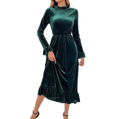 Damen Langarm-Wickelkleid Samt Rüschendetails Eveloria